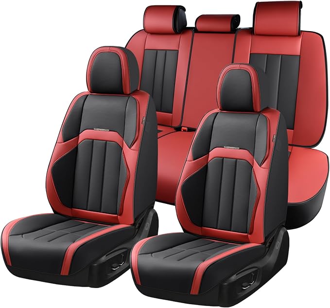 Coverado Car Seat Cover, Cover for Cars Front Seat, Premium Leather, Universal Fit Waterproof Seat Protectors, Car Seat Cushion Non-Slip for Most Cars-Black Red - Image 8