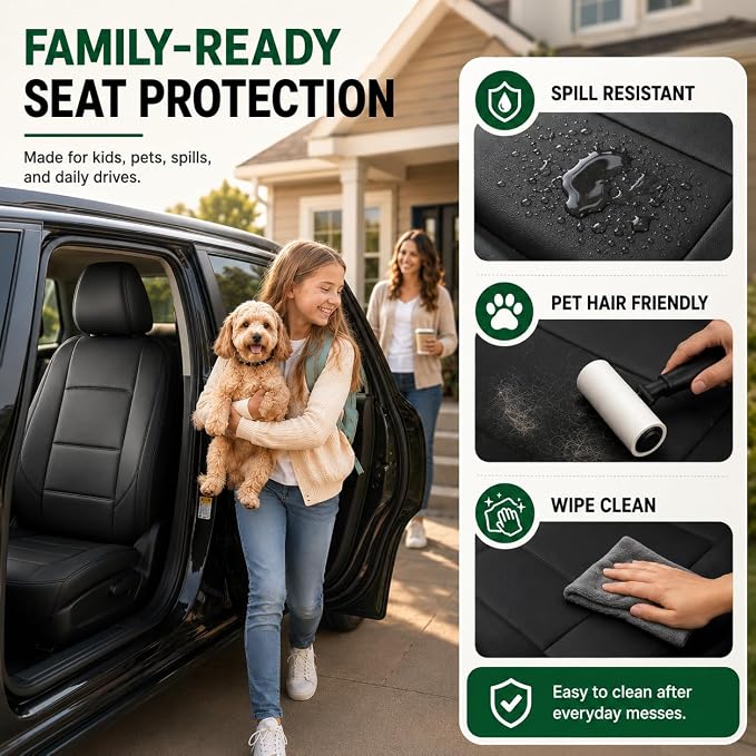 GIANT PANDA Front Truck Seat Covers for Dodge Ram 1500 2500 3500 2003-2026 Limited Laramie Big Horn Crew Cab& Quad Cab,Faux Leather Black - Image 5