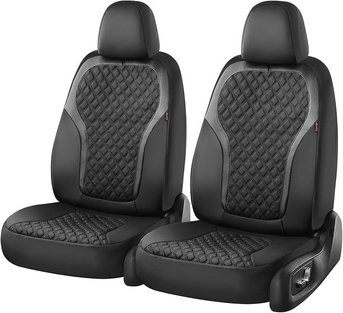 Coverado Front Seat Covers, 2-Pack Luxury Diamond Leather Car Seat Cover with Carbon Fibre Weave, Spill-Proof Driver Car Seat Protectors, Waterproof Seat Covers Universal Fit for Most Cars, Black - Image 6