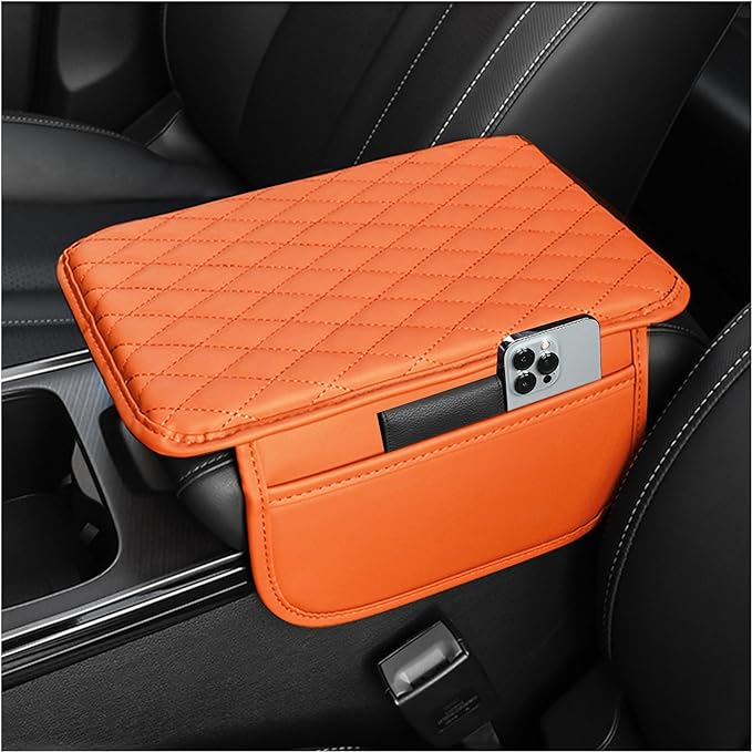 Stacool Upgraded Car Center Console Cover,Microfiber Leather Car Armrest Cover Cushion with 2 Storage Bags,Universal Car Armrest Storage Box (Orange) by Unknown