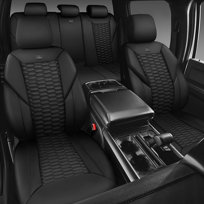 CAR PASS 3D Foam PU Leather Car Seat Covers Full Set,Luxury Breathable Faux Leather Seat Covers for Car,Anti Slip Universal Fit for SUVs Vans Sedan Truck Automotive,Armrest Airbag Compatible All Black - Image 5