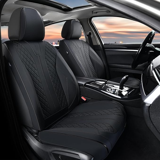 FLORICH Leather Seat Covers Full Set Automotive Seat Covers Black Car Seat Covers Waterproof Front and Back Seat Covers Car Seat Cushion Protector Universal Fit for Most Cars SUV Trucks, Black - Image 2