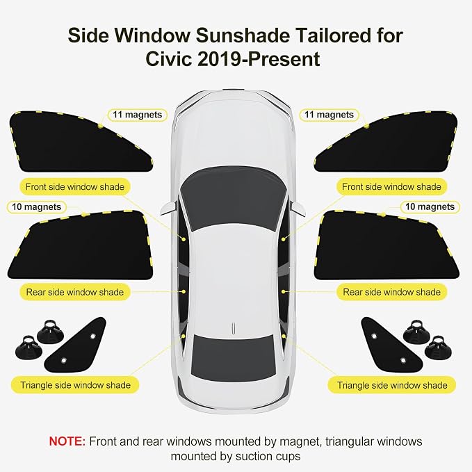ZATOOTO Car Window Shades Custom Fit for Honda Civic 2017-2024, Privacy | Heat Reflective, Keep Car Cool, 6 Pack Custom Fit, Ideal for Camping, Naps & Protecting Valuables, Easy Foldable Storage - Image 9