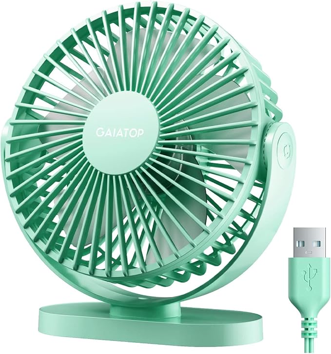 Gaiatop USB Desk Fan, 5.5 Inch Quiet 3 Speeds Small Portable Fan Green | USB Powered, 5ft Cable, Mini Personal Desktop Table Fans, Powerful Cooling for Home, Office, Travel, Car, Indoor, Outdoor by GAIATOP
