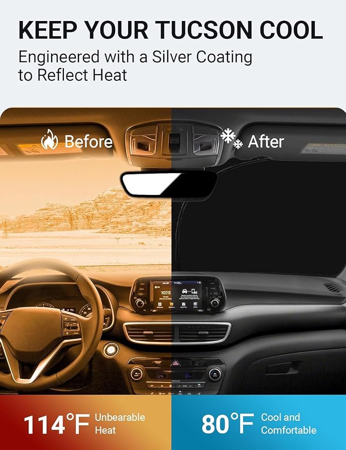 Proadsy Custom Fit Car Windshield Sun Shade for 2016-2021 Hyundai Tucson | 240T Heat Shield, Drops Temp 54°F, Blocks 99% UV, Prevents Dashboard Cracking, Summer Parking & Beach Trips, Easy Twist-Fold - Image 3