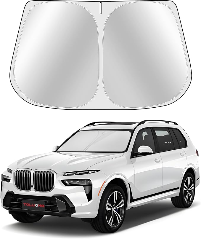 Custom Fit Windshield Sun Shade for BMW X7 2019-2025 - Full Coverage, 210T Reflective Fabric, Double-Layer Design - Blocks 99% UV Rays, Keeps Car Cool, Easy to Install and Store by Toluoma