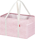 LHZK Standing Utility Tote Bag with Metal Wire Frame and the Sides Rinforced, Large Tote Bag with Handle, Reusable Grocery Bags Foldable, Beach Bag, Car Tote (Pink, 18.5''x11.8''x11.5'') by LHZK
