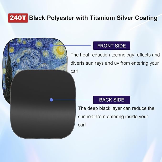 Gven Windshield Sun Shade for Car 2-Piece Foldable Sunshade for Front Windows, Blocks UV Rays, Automotive Interior Sun Protection Car Summer Accessories（Starry Night,S） - Image 3