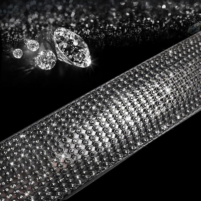 New Diamond Leather Steering Wheel Cover with Bling Crystal Rhinestones | Universal Fit 15 Inch Car Wheel Protector for Women Girls Black Diamond - Image 4