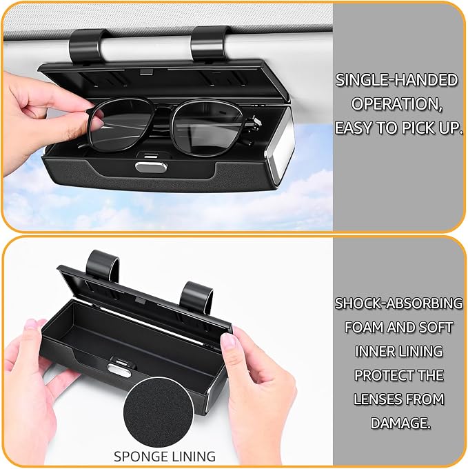 Car Sunglasses Holder for Sun Visor, Button Leather Eyeglass Hanger and Interior Storage Box - Image 2