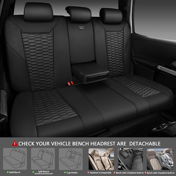 CAR PASS 3D Foam Mesh Leather Back Bench Car Seat Covers,Breathable Rear Seat Cover Universal Fit for Most Cars Sedans SUVs Vans Small Trucks 95% Automotive Backseat, Black - Image 2