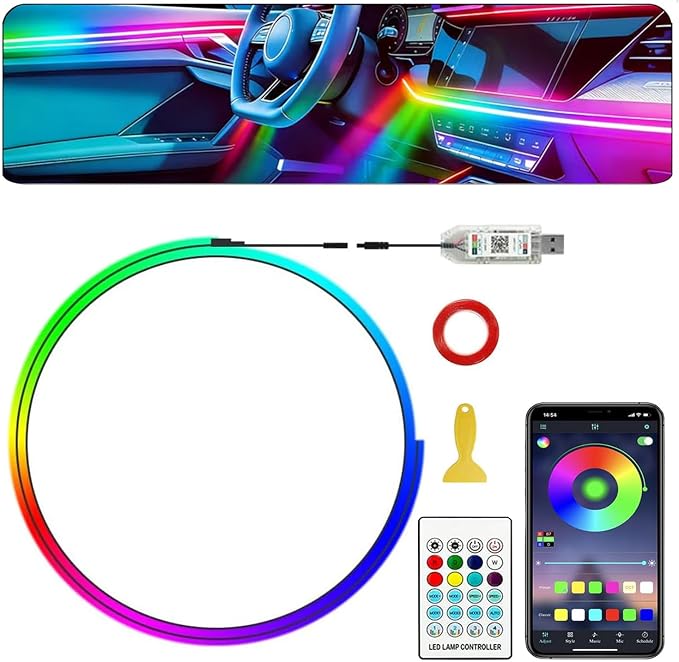 Acrylic Interior Car LED Strip Light with APP Remote Control,43.3in RGB Dreamcolor Acrylic Neon Flexible Strip Fiber Optic LED Ambient Lighting Kits,RGB Music Lights Sync for Inside car Decorations by Sxlofty