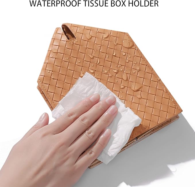 zoocatia Tissue Box Cover PU Leather Tissue Holder Square Facial Tissue Case Facial Paper Organizer Dispenser for Bathroom, Vanity Countertop, Tabletop, Car, Khaki | PU Leather，Easy to Fill, Easy Clean, Decorative Cube Tissue Box Holder for Office, Bat... - Image 5