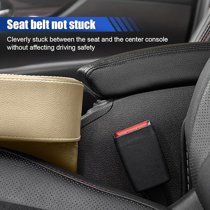 KITUREK Car Cup Holder, PU Leather Cover Auto Front Seat Organizer, Beige | Multifunctional Cup Drink Holder, Gap Filler Coin Bucket Storage Box, Console Side Pocket, Cell Mobile Phone Holder - Image 6