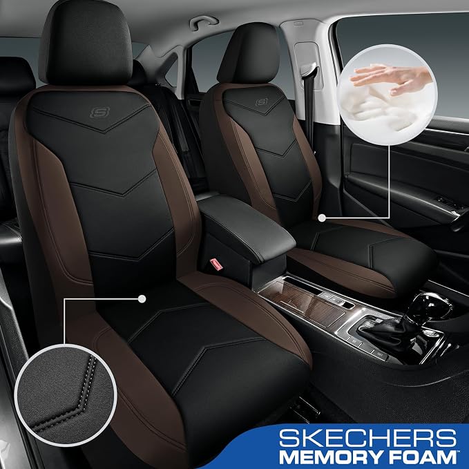 Skechers Memory Foam Seat Covers,Leather Car Seat Covers, Ultimate Comfort & Support Seat Covers Full Sets Airbag Compatible, Automotive Universal Fit Most for SUVs, Vans, Sedans, Cars, Trucks,Brown - Image 2