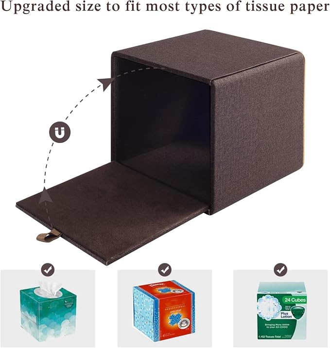 Tissue Box Cover Square Tissue Box Holder PU Leather Facial Organizer with Magnetic Bottom,Decorative Napkin Caddy for Vanity Dresser Night Stand Table Countertop Home Office Car,Coffee - Image 5