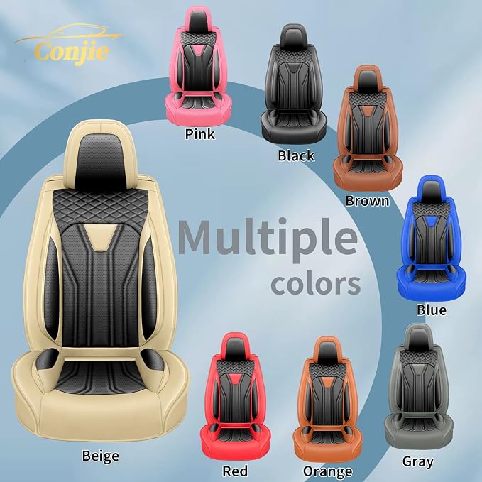Fit Kicks Car Seat Covers， Compatible with Nissan Kicks 2018-2026 -Premium Leather, Waterproof Breathable All-Weather Seat Cushion Protector Airbag Compatible（2 Seats Front Pair，Beige & Black - Image 8
