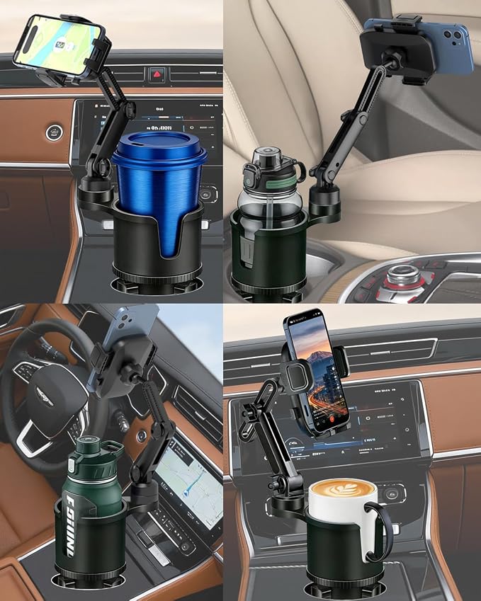 Cup Phone Holder for Car with Expandable Base, 2 in 1 Height-Adjustable Dual Cell Phone Holders Car Cupholder Mount, Friendly Fit Large Bottle & iPhone All Cellphone for Truck SUV | No Shake Design - Image 7