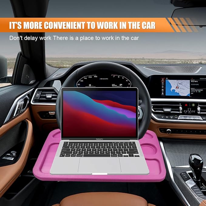 ZIMISI Car Steering Wheel Tray, Computer Office Car Table Tray, Automotive Trays for Eating, Multipurpose Vehicle Desk Travel Accessories for Laptop, Food, Fits Most Steering Wheel (Pink) - Image 4