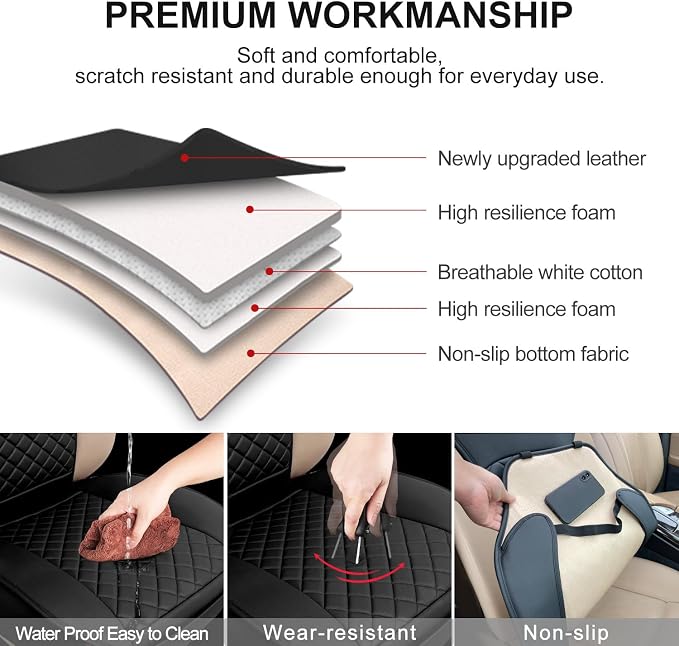 BEITK 2 Pack Leather Front Car Seat Covers with Side Wrap Black | PU Leather, Waterproof, Scratch-resistant, Universal Fit for Cars Trucks SUV, Easy to Install - Image 3