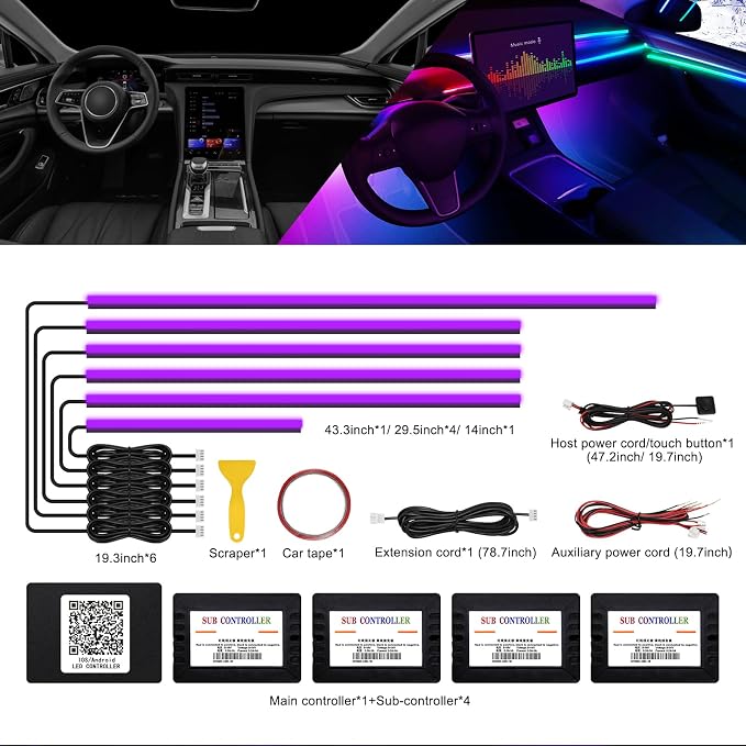 Acrylic Interior Car LED Strip Light with Wireless APP, RGB 6 in 1 with 175 inches 593 LEDs Fiber Optic Ambient Lighting Kits, 16 Million Colors Sound Active Function Car Neon Lights - Image 3