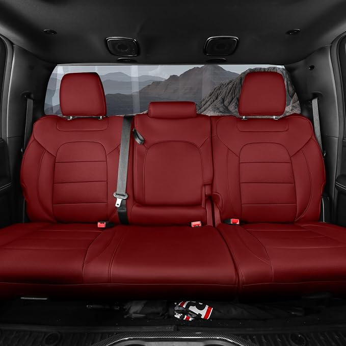 Custom Fit Seat Covers Full Set for Chevy Silverado & GMC Sierra 1500(2019-2026) and 2500HD/3500HD(2020-2026) CrewCab,No Rear Seat Storage,Waterproof Leather Truck Seat Protector(Wine Red) - Image 3