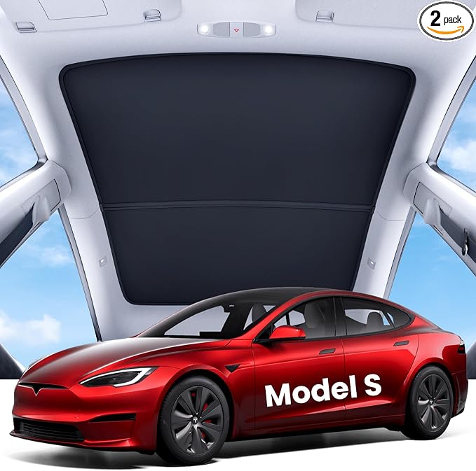 REEVAA Tesla Model S (2026-2022) Sunshade Roof Accessories, Black | OEM Fit; Full Blackout & Heat-Blocking; Protect Interior & Reduce A/C Workload; Two-Piece Magnetic Design Prevents Sagging by REEVAA