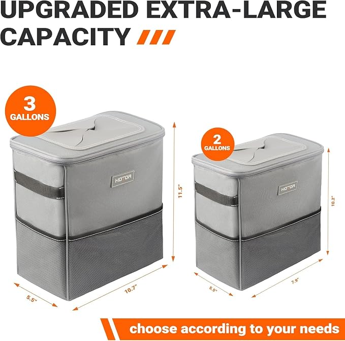 HOTOR Car Trash Can, Compact Waterproof Organizer, Leak-Proof Bin, 3-Gallon | Gray, Multifunctional Car Accessory with Adjustable Straps & Magnetic Snaps for Interior Car Storage - Image 6