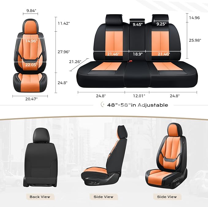 Coverado Seat Covers, Car Seat Covers Full Set, Leather Seat Covers for Cars, Car Seat Protector, Black Car Seat Covers Front Seats and Back Seats Universal Fit for Most Cars Orange - Image 7