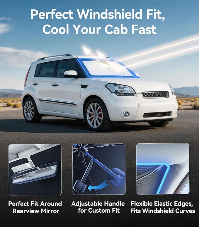 Nmoiss [Vinyl Coating Heat Shield] Windshield Sun Shade Umbrella Custom for Soul, Protect Car from Sun Rays & Heat Damage Keep Cool and Protect Interior - Image 4