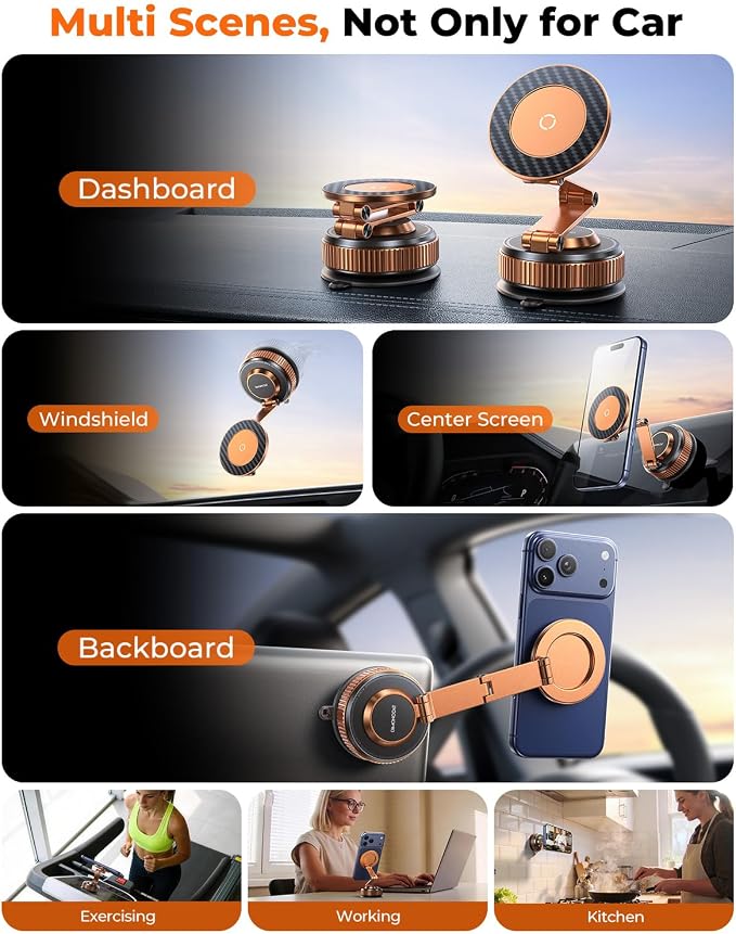 Vacuum Magnetic Car Phone Holder for Magsafe, Long Arm for Tesla Model Y/3 | All Metal,Nano Gel 119+LBS Max Suction,Foldable Hidden Tesla Phone Mount,360°Rotation, Easiest Car Mount for iPhone & Android - Image 2
