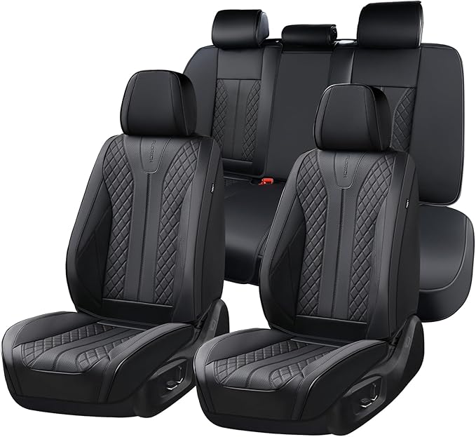 FLORICH Leather Seat Covers Full Set Automotive Seat Covers Black Car Seat Covers Waterproof Front and Back Seat Covers Car Seat Cushion Protector Universal Fit for Most Cars SUV Trucks, Black by FLORICH