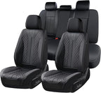 FLORICH Leather Seat Covers Full Set Automotive Seat Covers Black Car Seat Covers Waterproof Front and Back Seat Covers Car Seat Cushion Protector Universal Fit for Most Cars SUV Trucks, Black by FLORICH
