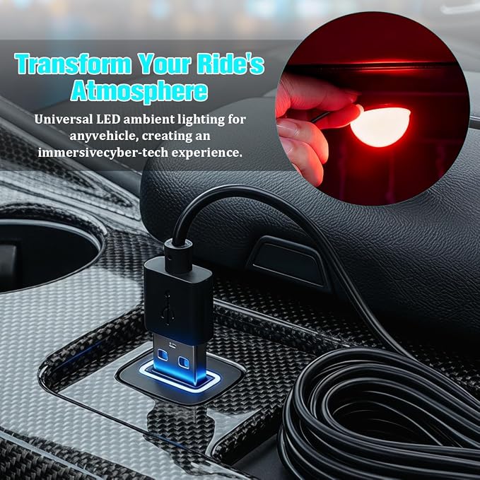 Car Interior LED Light, 4-in-1 USB Port Vehicle Under Dash Ambient Neon Lighting Decoration, Automotive Inside Foot Well Atmosphere Lamp, Universal Fit (Yellow) - Image 4