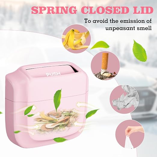 1 Pack Car Trash Can with Lid, Built-in Storage Garbage Bag, Pink | Leakproof Car Door Trash Can with Hook, for women, 30pcs Trash Bags, Mini Automotive Garbage Bin for Vehicle, Office, Home - Image 3
