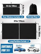 PAMASE Set of 3 Car Privacy Curtain, 95% Light Blocking | Covers Rear Seat & Side Windows, Fits Sedans & SUVs, for Travel, Camping, Nap or Sleeping, Keeps Cabin Cool and Private - Image 6