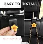 Yourkar 4 PCS Car Seat Headrest Hook, Plastic Headrest Hooks with Adhesive Flower, Auto Back Seat Hanger Storage Hook for Grocery Bag Purse Handbag Umbrella, Car Accessories (Dark Yellow) - Image 4