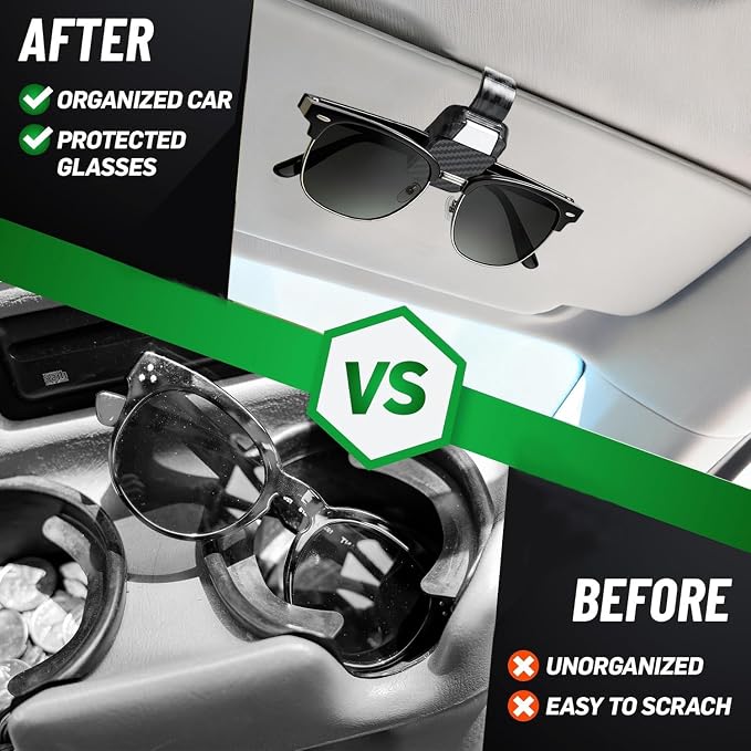 2 Pack Car Sun Visor Sunglasses Clip, Carbon Fiber Finish Sunglass Holder | One-Handed-Operation Easy Access Storage for Driving,Universal Fits Anti-Scratch Car Sun Visor Accessories - Image 2