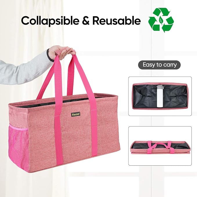BALEINE Extra Large Utility Tote Bag with Wire Frame for Storage (Pink, 22''x12''x10'') - Image 7