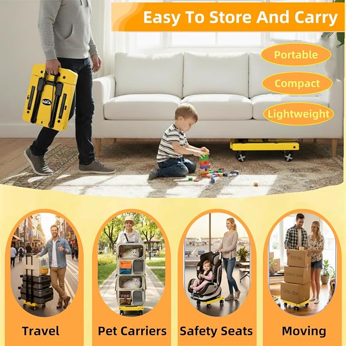 GtIiFmTe Foldable Hand Truck, Lightweight Luggage Cart for Airport Car Seat | Compact Folding dolly with Rotating swivel wheel,storage size12×15.7×4.1",300lbs Load,Upright Lock Handle with 3bungee cords - Image 5