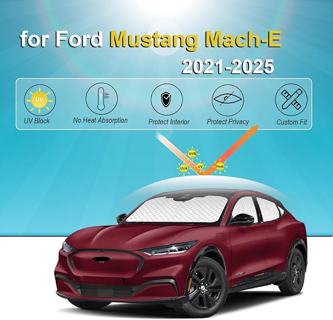 KMF Thicken Sun Shades for Ford Mustang Mach-E 2021-2025 Accessories, Custom Fit Car Window Covers for Windshield Side Rear, UV Block and Blackout Protect Privacy for Camping Full Coverage 8pcs - Image 4