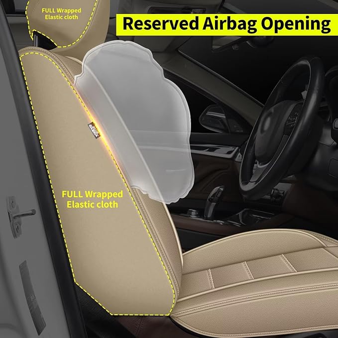 IKABEVEM Car Seat Covers Fit for Mitsubishi Mirage 2018-2025 2026: Full Set Luxury Leather Automotive Seat Covers, Car Seat Protector(5 Seats, Beige) - Image 4