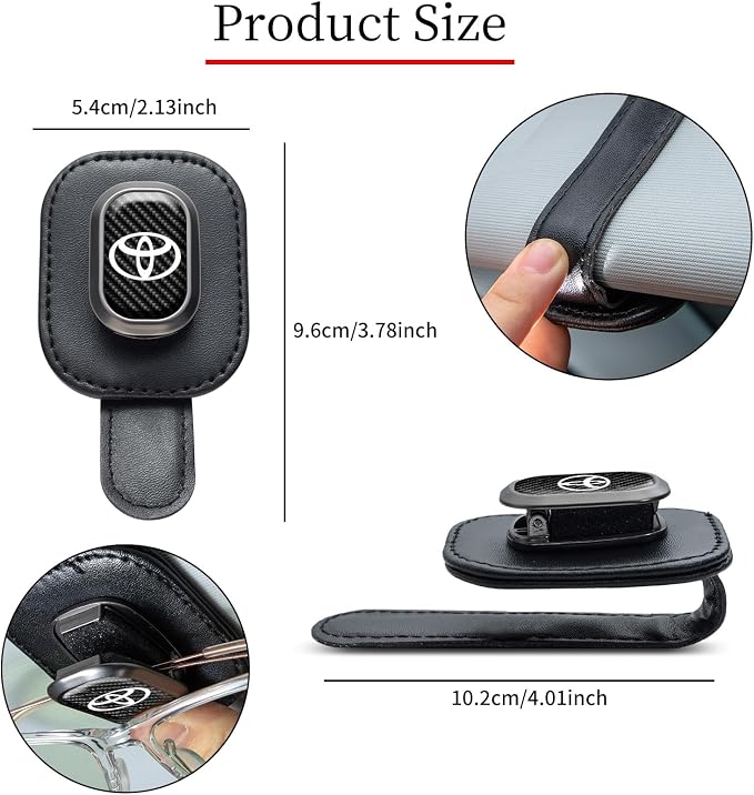 Sunglasses Holder, Leather Glasses Holders Compatible with Toyota Series Car Sun Visor, Eyeglasses Hanger and Ticket Card Clip Eyeglasses Mount for Car, for Accessories, Black - Image 4