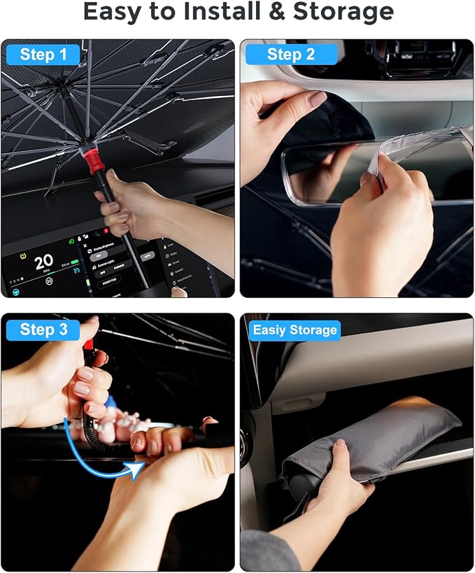 [2026 Upgrade] Weektic Windshield Sun Shade Umbrella [UPF50+ Crystal Nano Reflector] Protect Car from Sun Ray Damage, Umbrella Sun Shade for Car SUV Truck Keep Cool & Comfy, X-Large (64" L x 34" W) - Image 6