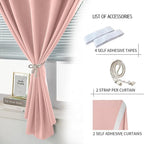 Self Adhesive Blackout Curtains- Stick on Curtains Shades Window Blinds Curtain No Rod Needed Easy to Hang Curtain, Use for Bedroom, Living Room, 59" W X 96" L, Pink, 2 Panels - Image 2