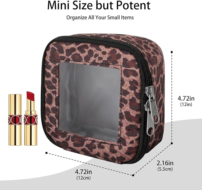 DOB SECHS Mini Leopard Makeup Bag for Purse 5.1'' x 5.1'' Small Makeup Bag for Car Cute Clear Cosmetic Bags with Zipper, Tiny Toiletry Bag Lipstick Organizer Pouch Case Travel Essentials Storage Pouch - Image 2