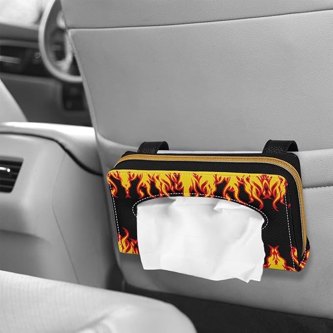 Biyejit Car Tissue Holder, Fire Flame PU Leather Hanging Paper Towel Box, Auto Napkin Holder Cover Paper Tissue Dispenser for Sun Visor & Backseat Vehicle - Image 4