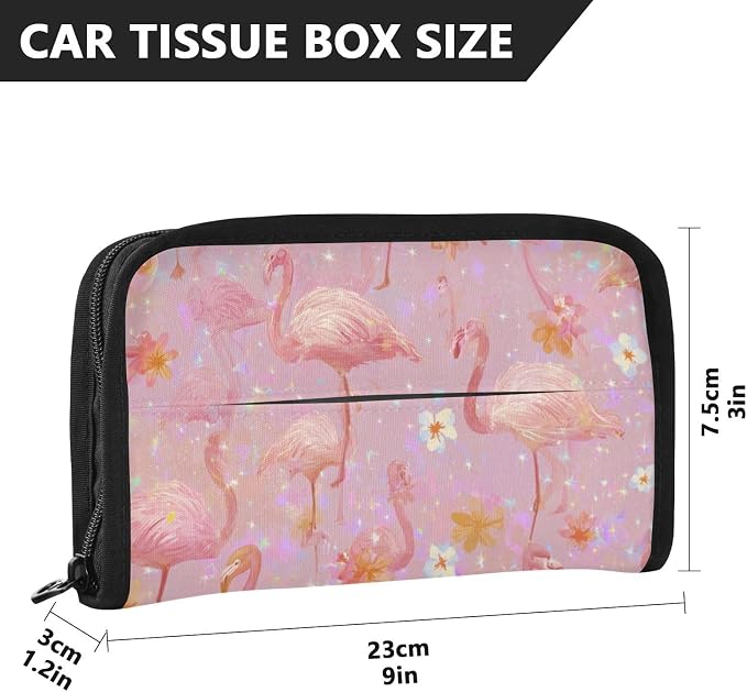 Car Tissue Holder Car Napkin Holder Car Tissue Box Dispenser Storage Case Sun Visor Mask Holder with Adjustable Straps Reusable Refillable Pink Gradient Flamingo and Petals - Image 4