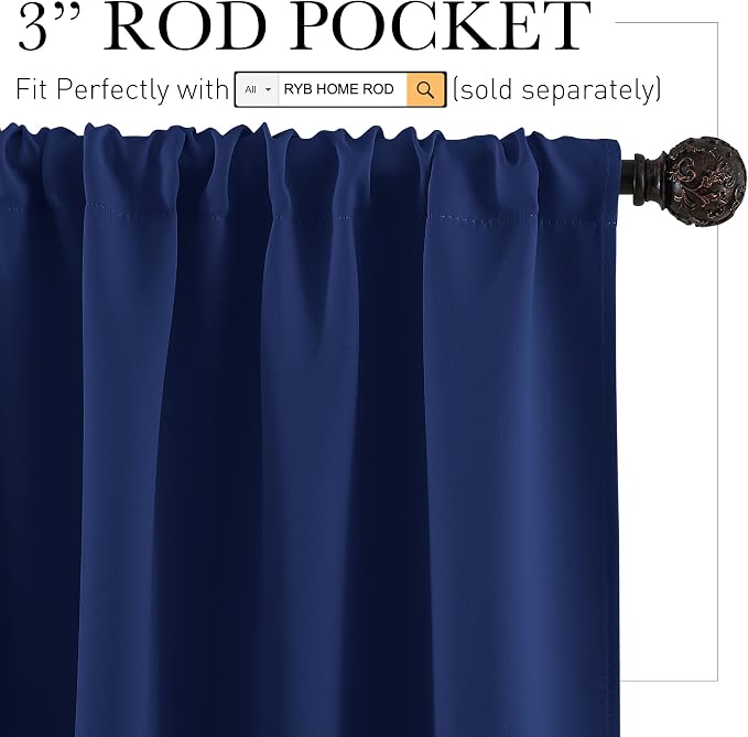 RYB HOME RV Curtains for Camper Windows, Mini Small Blackout Curtain Tiers | Thermal Insulated,Sunlight Heat Light Blocking,Privacy Portable Curtains for Travel Trailer,W34 x L24,Marine Blue,2 Panels - Image 2