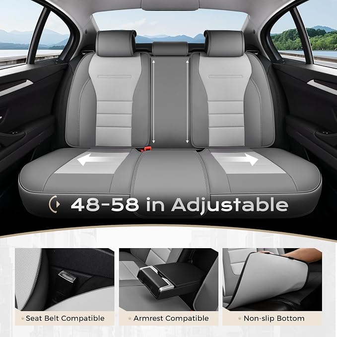 Coverado Car Seat Covers Full Set, Nappa Leather Seat Covers for Cars, Car Seat Protector Car Seat Cushion, Front and Back Seat Protectors Cushions Universal Fit for Most Cars (Gray&Light Gray) - Image 8